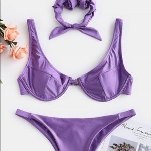Shiny Underwire Bikini Set With Hair Band